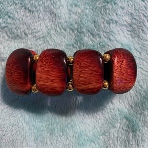 Vintage Polished Wood Bracelet with gold beads